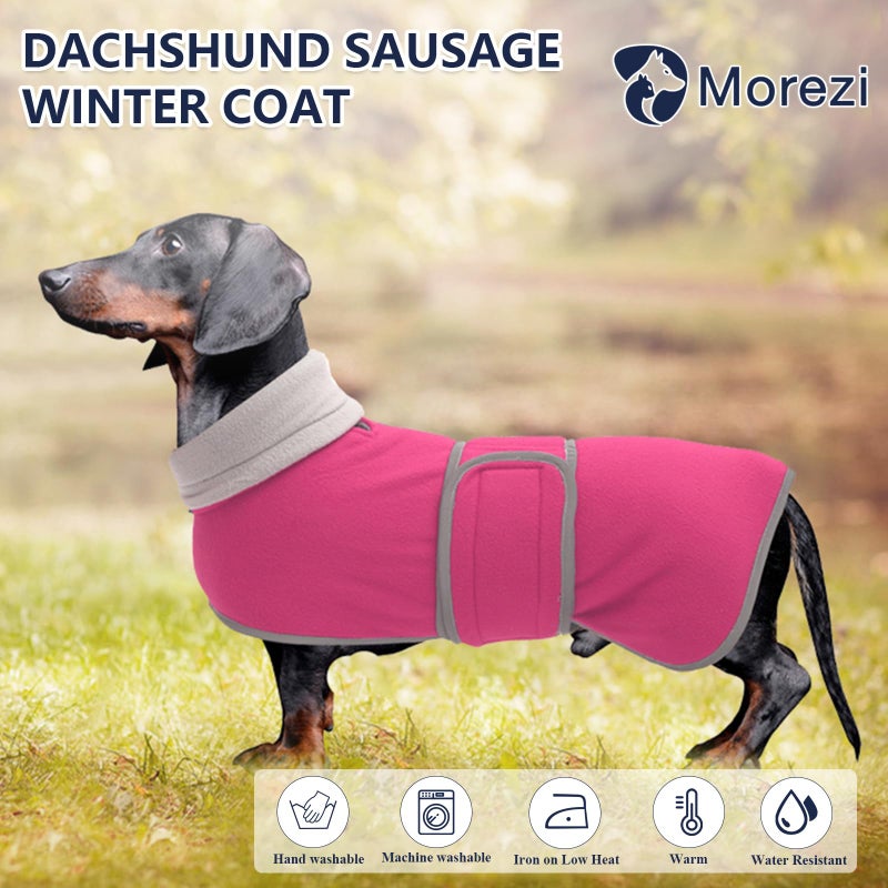 Morezi Dachshund Coats Sausage Dog Fleece Coat in Winter Miniature Dachshund Clothes with Hook and Loop Closure and high vis Reflective Trim Safety - Pink - M - Image 2